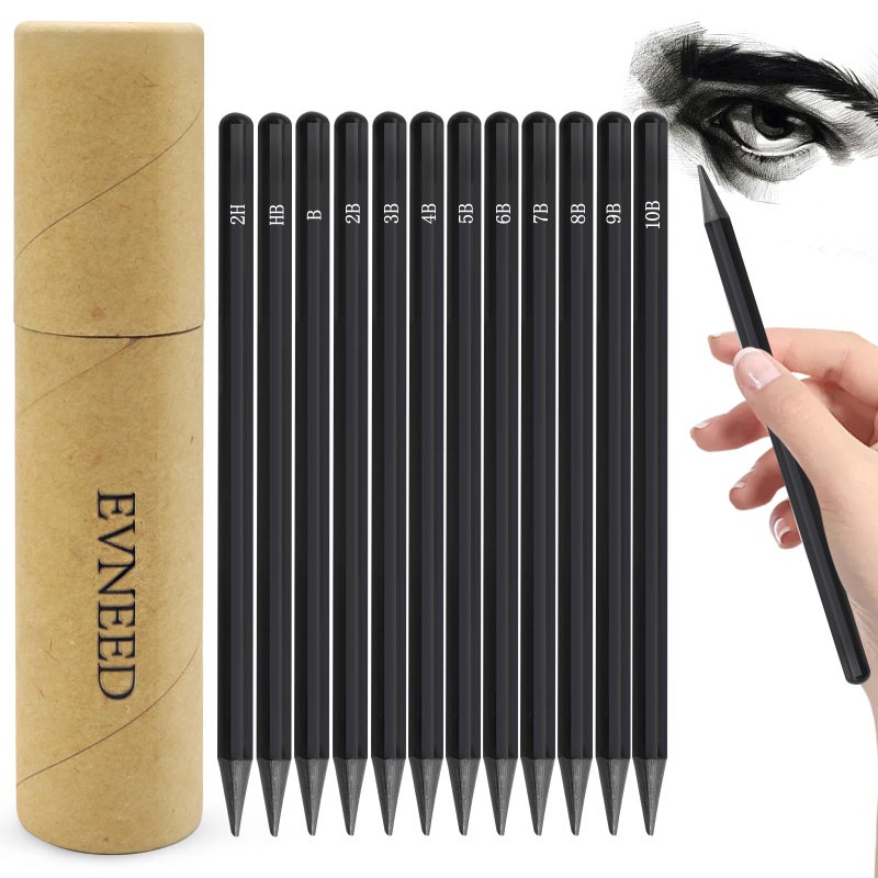 EVNEED Woodless Pencil Set,12 pcs Non-wood Graphite and Charcoal Sketching for Drawing,Writing,Shading,Color Black-Set of 12 - Image 2