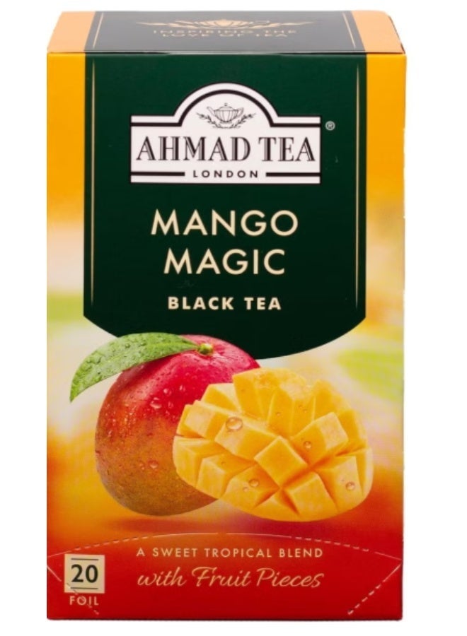 Ahmad Tea Mango Magic Flavoured Black Tea – 20 Foil Teabags – Premium Black Tea with Real Fruit Pieces - Image 2