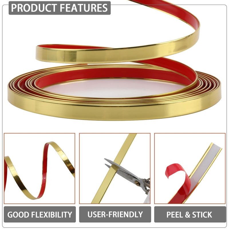 QDYMXUN Glossy Gold Peel and Stick PVC Molding Trim, Flexible DIY Wall Accent Strip for Mirror Frame, Cabinet, Edges & Borders and Tiles (197''L x 0.4''W) - Image 3