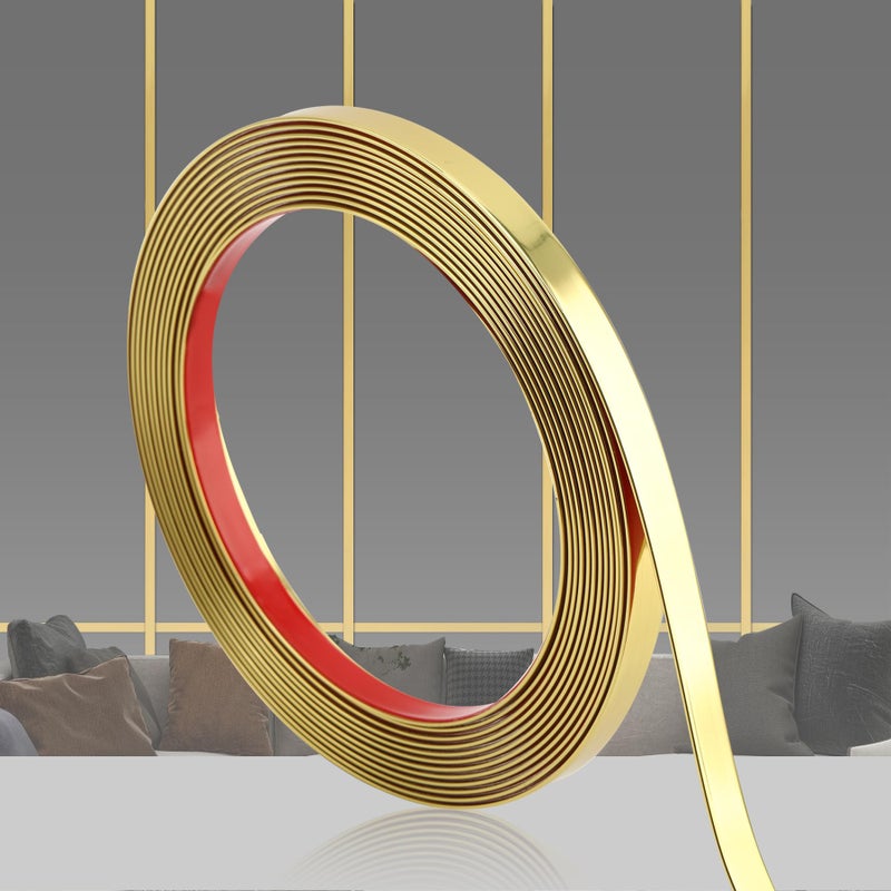 QDYMXUN Glossy Gold Peel and Stick PVC Molding Trim, Flexible DIY Wall Accent Strip for Mirror Frame, Cabinet, Edges & Borders and Tiles (197''L x 0.4''W) - Image 1