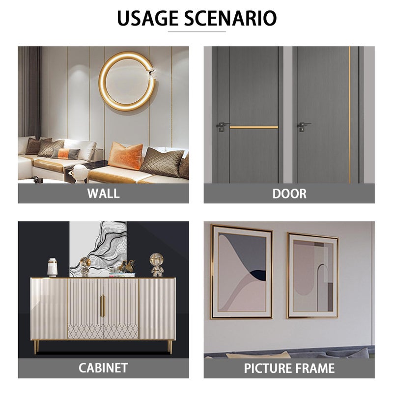 QDYMXUN Glossy Gold Peel and Stick PVC Molding Trim, Flexible DIY Wall Accent Strip for Mirror Frame, Cabinet, Edges & Borders and Tiles (197''L x 0.4''W) - Image 5