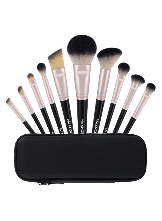 MAANGE Makeup Brushes Set 10 Pcs Makeup Brushes Premium Synthetic Brushes for Foundation Blending Face Powder Blush Eyesshadow Make-up Brush Kits with Cosmetics Bag. (Black/Gold) - Image 1