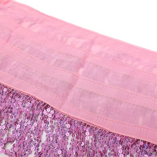 Fenyong Women's Sequin Tassel Skirts Sparkly Rave Fringe Hip Scarf for Festival Costume(Pink) - Image 4