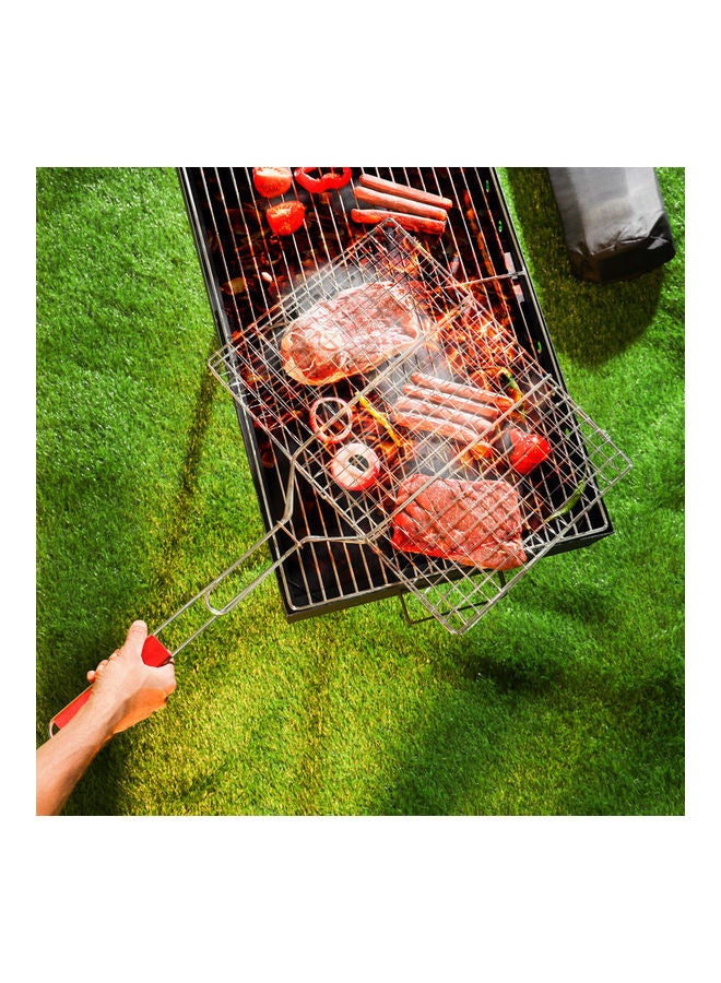 Royalford Foldable Portable Stainless Steel Barbecue Grill Indoor And Outoor Silver/Red 43x30x70cm - Image 2