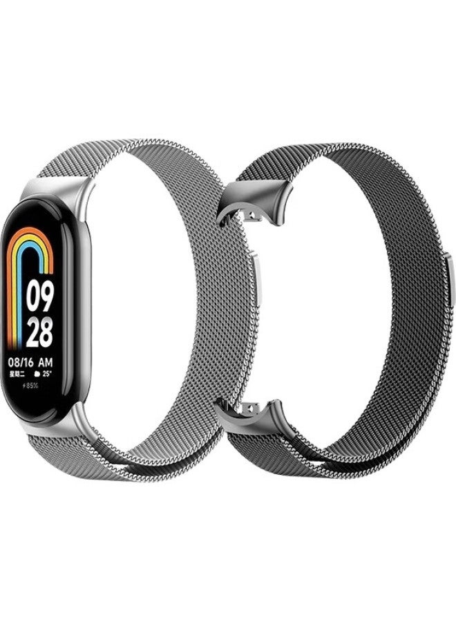 CHENSONG Compatible With Xiaomi Band 8/Nfc Version Strap, Xiaomi Band 9 Strap, Metal Milanese Magnetic Buckle Wristband, Universal For 8Th Generation Band, Silver Chain - Image 3