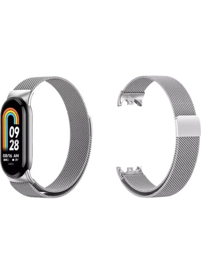 CHENSONG Compatible With Xiaomi Band 8/Nfc Version Strap, Xiaomi Band 9 Strap, Metal Milanese Magnetic Buckle Wristband, Universal For 8Th Generation Band, Silver Chain - Image 2