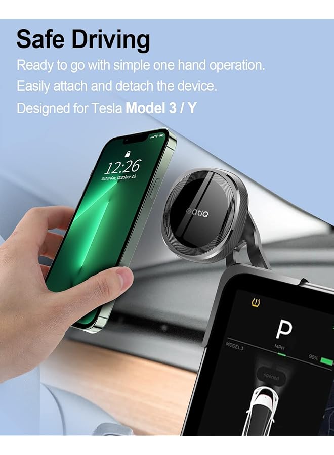 كاست ويف حامل هاتف Tesla لموديل 3 / Y ملحقات حامل هاتف السيارة المغناطيسي بتصميم غطاء قلاب يدور 360 درجة مجانًا لهاتف Iphone 14 13 12 Pro Max Mini جميع الهواتف - Image 5