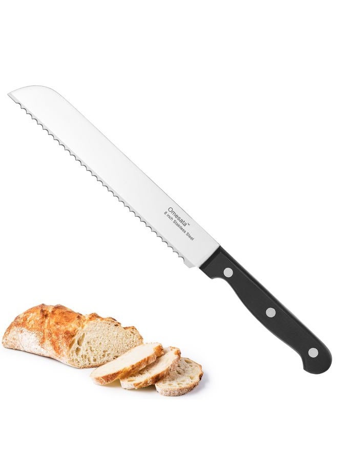 Omesata Bread Knife, Serrated 8 inch Bread Knifes for Homemade Bread Sourdough, Blade Razor Sharp and Wavy Edge from Professional Stainless Steel - Image 1