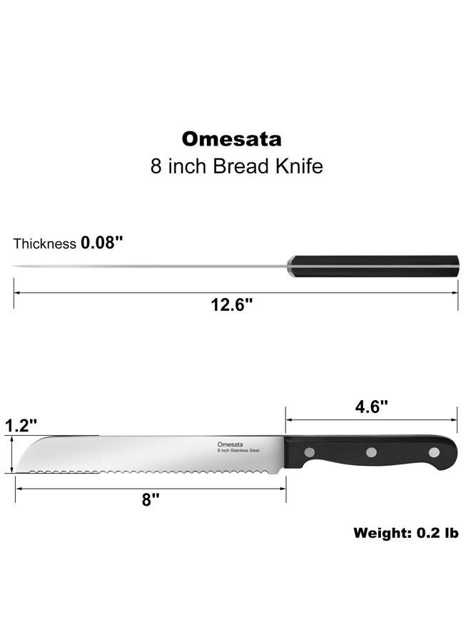 Omesata Bread Knife, Serrated 8 inch Bread Knifes for Homemade Bread Sourdough, Blade Razor Sharp and Wavy Edge from Professional Stainless Steel - Image 2