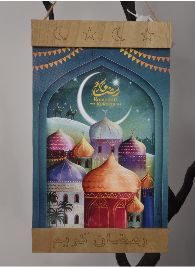FUN MOMENT - Two pendants in the shape of a crescent with a lantern, Ramadan decorations with lights - 2 pieces - Image 1