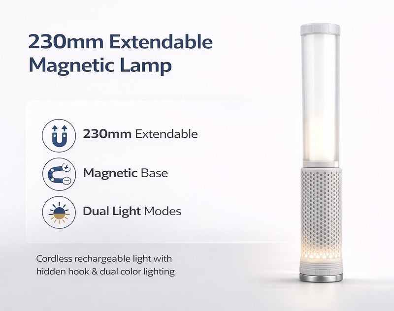 SP ISNUP 230mm Extendable Magnetic Lamp – Cordless Rechargeable Light with Dual Color Lighting, Hidden Hook & Type-C Charging - Image 2