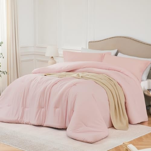 Quataly Queen Comforter Sets Blushpink3PCS Soft Lightweight Breathable Bedding Comforter Sets for All Season Queen Size9090 Comforter  2 Pillowcases
