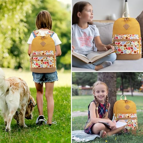 Leaper Girls Cute Backpack for School Laptop Backpack Canvas Travel Backpack for Women Kids Backpack College Kawaii Bookbag School Sunflower Yellow - Image 2
