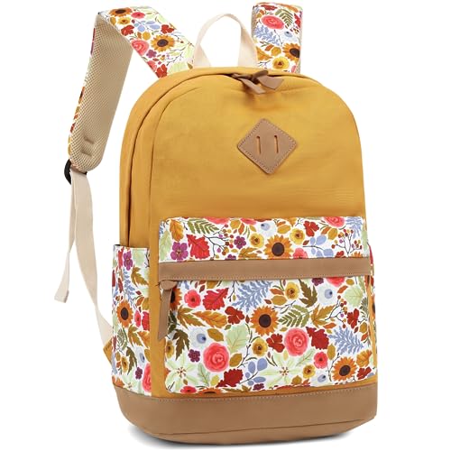 Leaper Girls Cute Backpack for School Laptop Backpack Canvas Travel Backpack for Women Kids Backpack College Kawaii Bookbag School Sunflower Yellow - Image 1