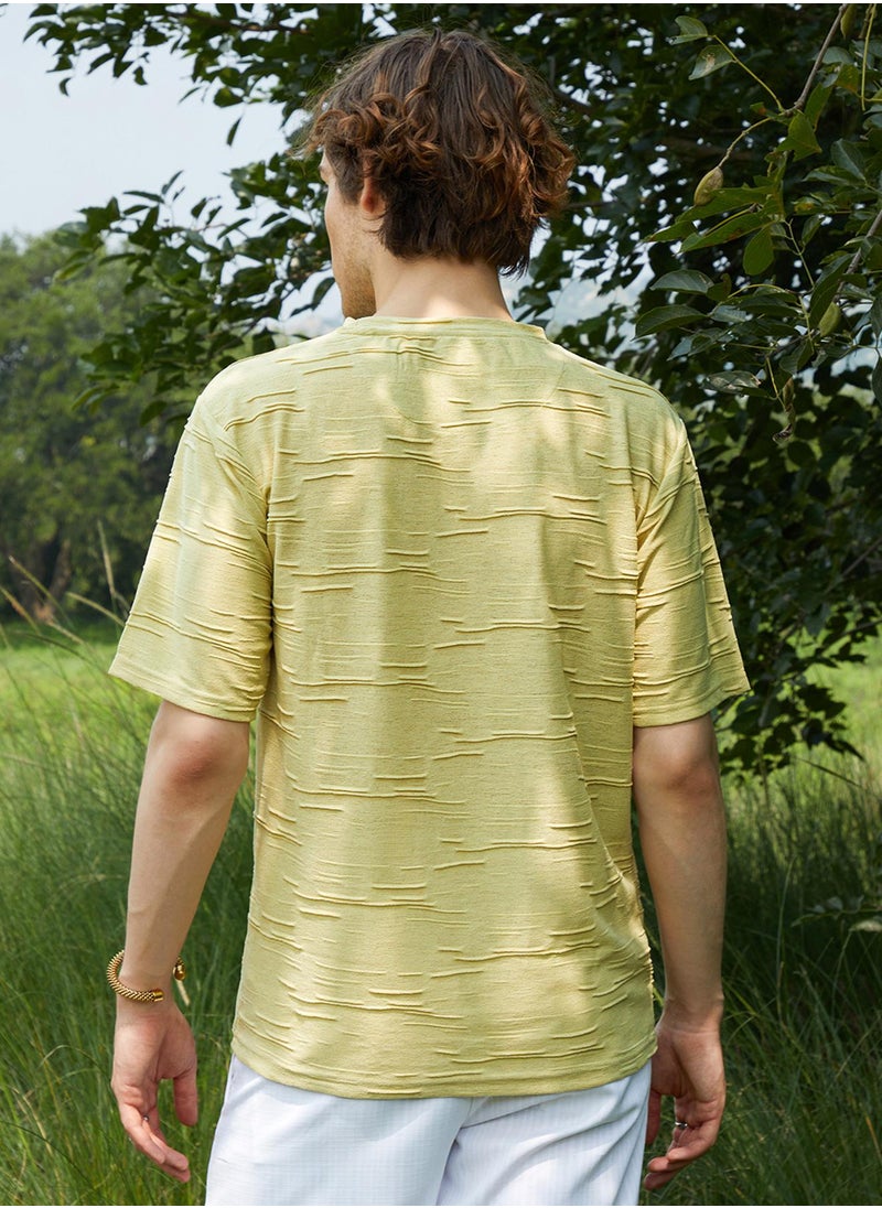Campus Sutra Men's Naples Yellow Solid Creased T-Shirt  - Image 5
