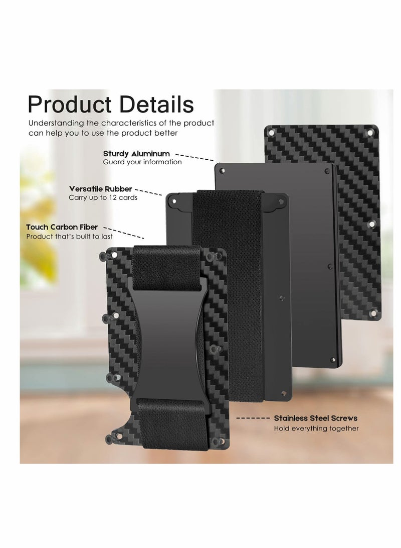 Barakah Carbon Fiber Wallets for Men, RFID Money Clip Wallet for Men, Minimalist Aluminum Metal Wallet, Mens Wallet Carbon Fiber Card Holder (Black) - Image 5