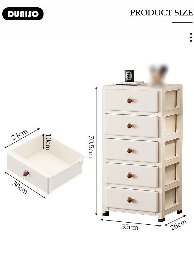 DUNISO Multipurpose Plastic 5-Drawer Storage Cabinet for Kitchen, Bathroom, Bedroom,Kitchen,Living Room,Office,Multifunctional Waterproof Design 5-Tier Vertical Storage Cabinets With Drawers, Slim Narrow Cabine  - Image 3