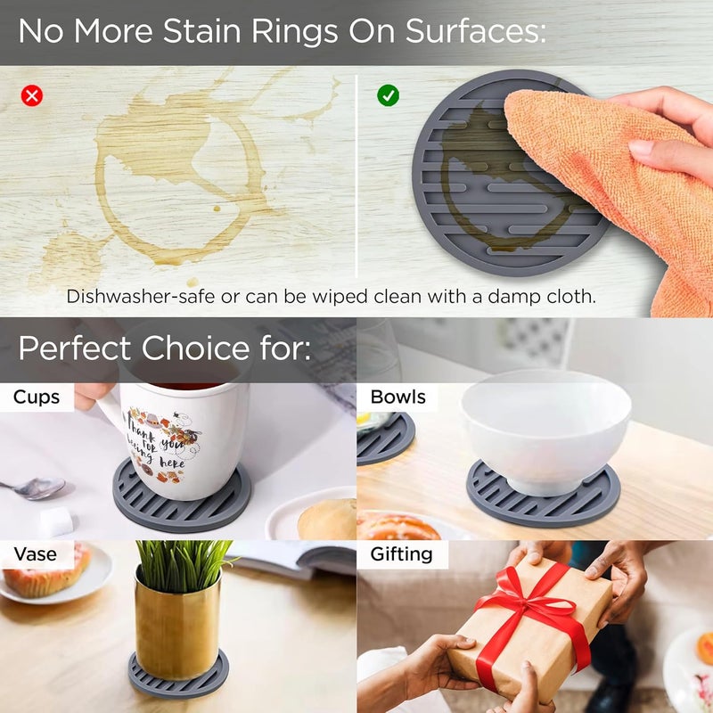 UMAI Silicone Coasters Set of 6 Dia 10cm Dining Table Decor Accessories CupsCoffee MugsGlasses Coaster with Holder Glass Cover Lid Kitty Party Return Gifts for Women Design 2 - Image 4