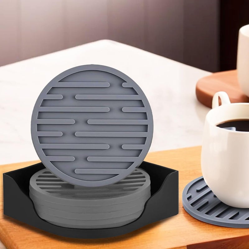 UMAI Silicone Coasters Set of 6 Dia 10cm Dining Table Decor Accessories CupsCoffee MugsGlasses Coaster with Holder Glass Cover Lid Kitty Party Return Gifts for Women Design 2 - Image 1