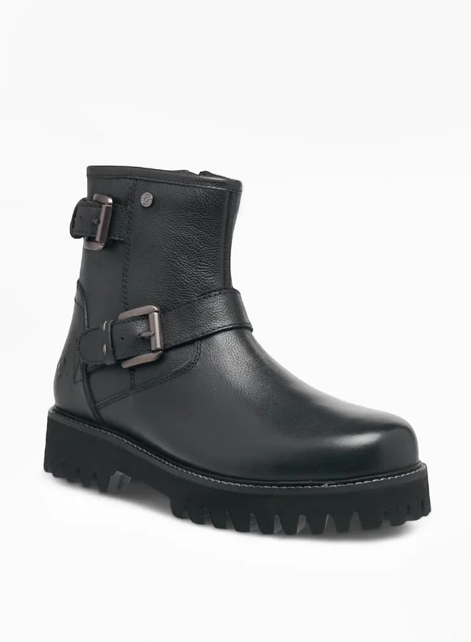 Men's Buckle Detail Chelsea Boots with Zip Closure