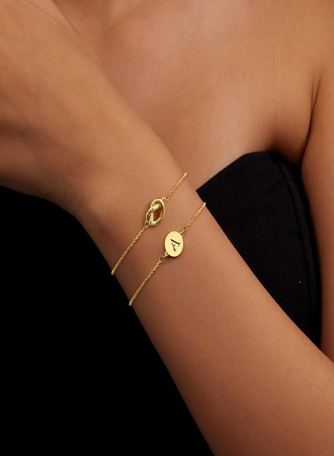 Poxtex Gold Initial Bracelets for Women Trendy, Cute Dainty 14K Gold Plated Layered Knot Letter A Initial Personalized Disc Monogram Jewelry for Women,Love Gifts for Christmas Birthday Stuff - Image 2