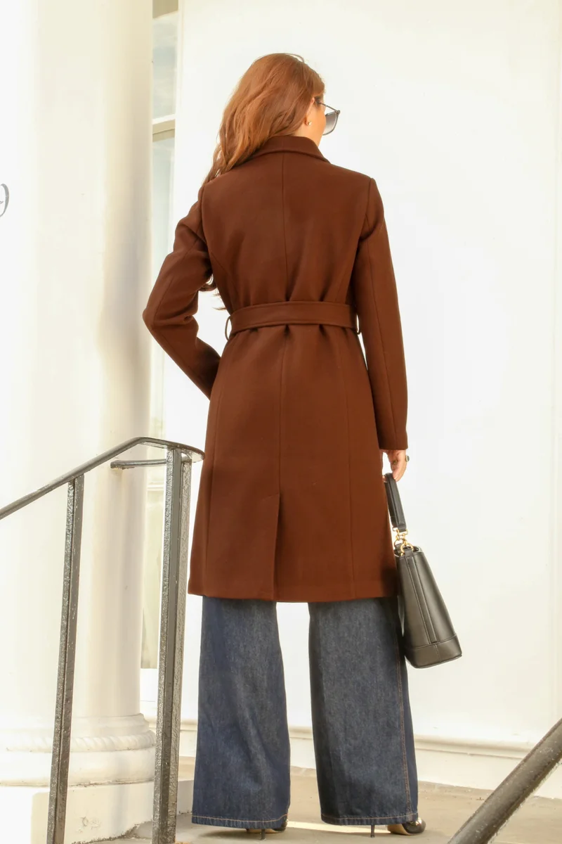 Double Second Brown Double Breasted Shawl Collar Coat for Women | Best Price UAE