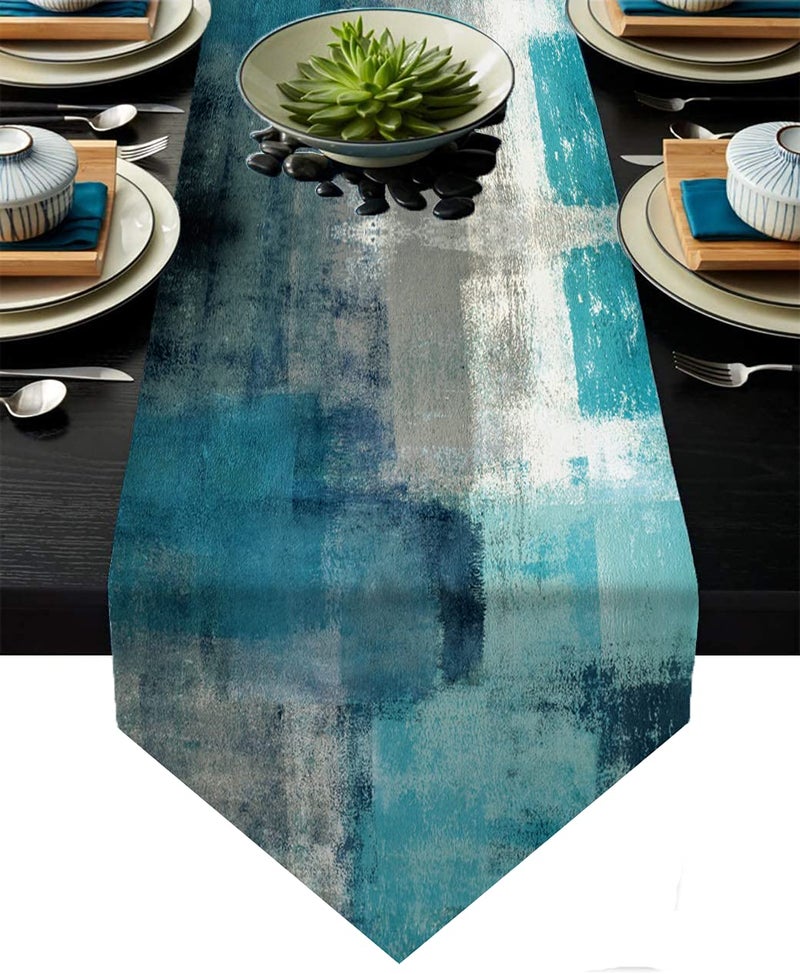 Turquoise and Grey Table Runners 90 Inches LongTeal Abstract Modern Art Burlap Table Runners for Table Dresser Runner Farmhouse Style for Dinner Party Holidays Home Decoration