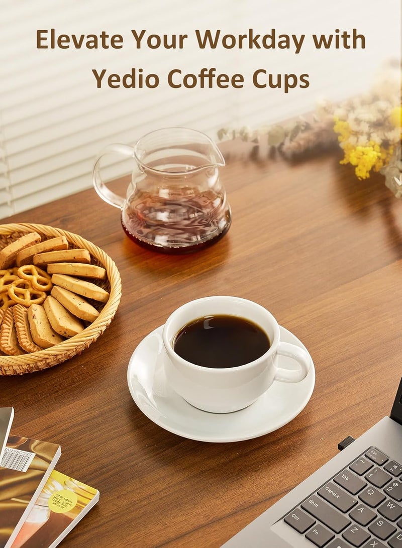 Yedio 4 oz Espresso Cups with Saucers and Metal Stand, Porcelain Stackable Coffee Cappuccino Cups Set of 4, White - Image 5