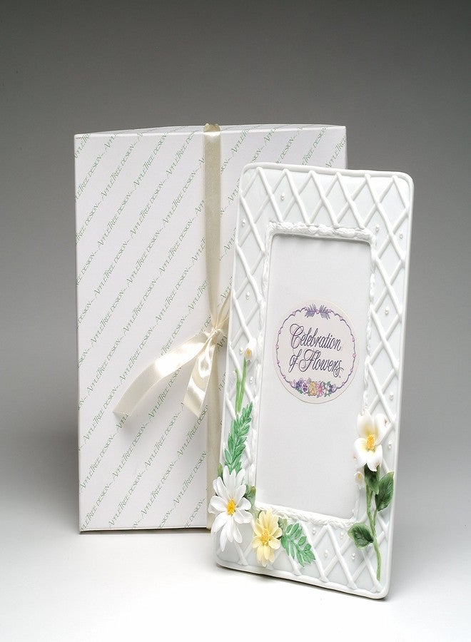 Fine Porcelain Daisy Flowers with Ferns Design 5x7 Photo Frame, 10-1/2"H