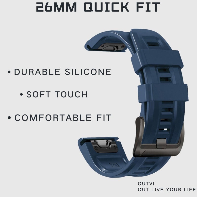 OUTVI 26 watch band compatible with garmin fenix 5x 6x Pro 7x 3 hr quick fit 26mm bands replacement for Epix Pro Gen 2 51mm Enduro 2 Descent Mk1 Mk2 Mk2i Mk3i tactix soft silicone men women Dark Blue - Image 3