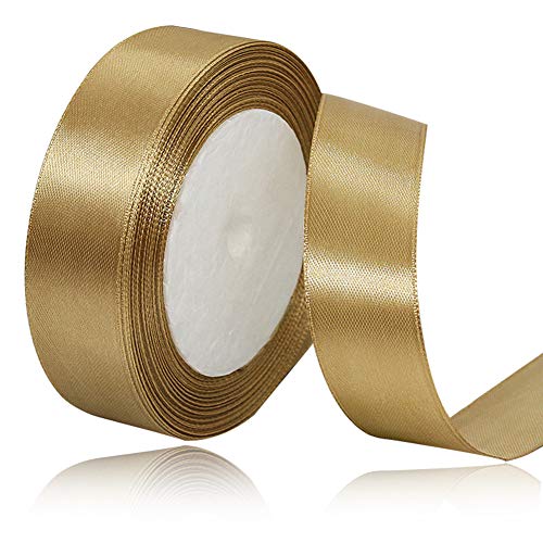 HLOMVE Solid Color Champagne Gold Satin Ribbon, 1 Inches x 25 Yards Fabric Satin Ribbon for Gift Wrapping, Crafts, Hair Bows Making, Wreath, Wedding Party Decoration and Other Sewing Projects - Image 1