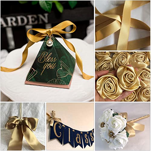 HLOMVE Solid Color Champagne Gold Satin Ribbon, 1 Inches x 25 Yards Fabric Satin Ribbon for Gift Wrapping, Crafts, Hair Bows Making, Wreath, Wedding Party Decoration and Other Sewing Projects - Image 4