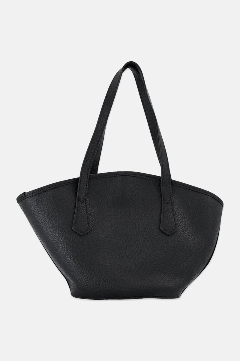 Lucky Bees Women Leather Tote Bag With Toiletry Bag, Black - Image 2