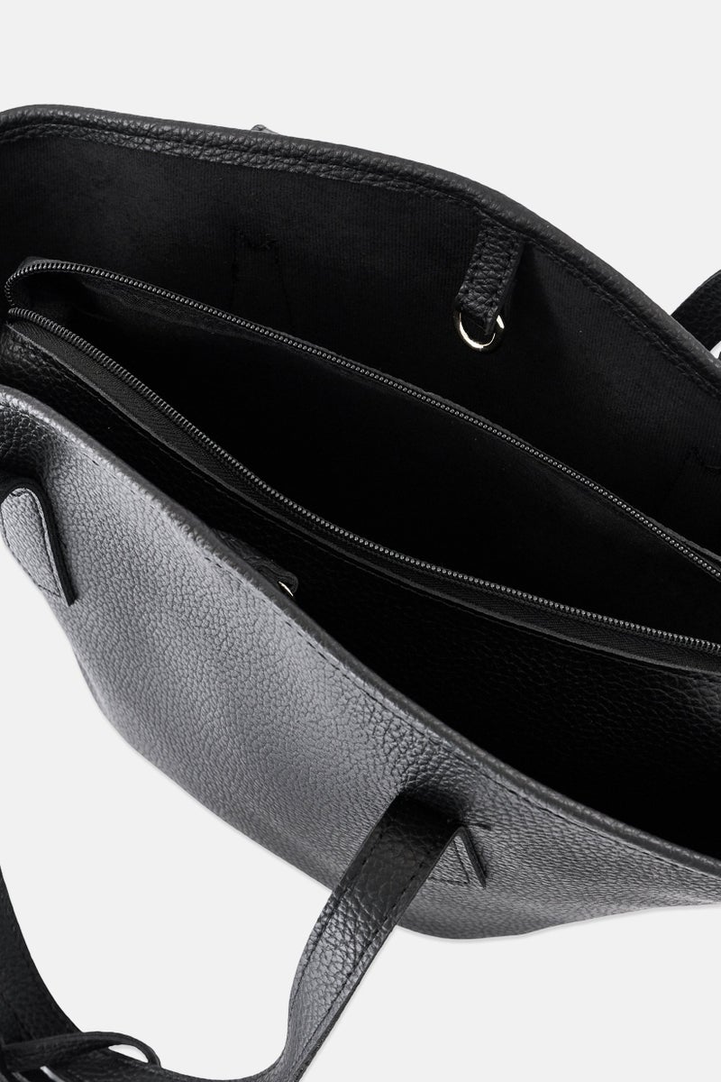 Lucky Bees Women Leather Tote Bag With Toiletry Bag, Black - Image 3