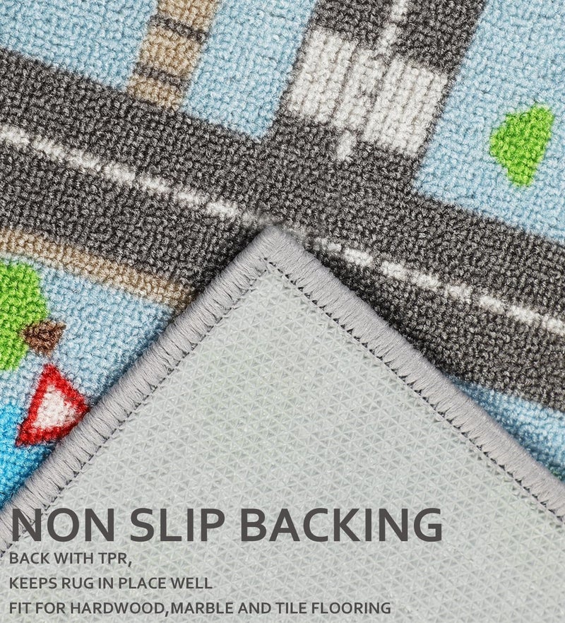 VSIWB Kids Carpet Playmat Rug 5'2''x3'3'', Kids Rugs for Bedroom, Non-Slip Town City Road Map Car Rugs for Kids Toy Cars, Track Carpet Play Rug for Playroom Classroom Decor (Sky Blue) - Image 4