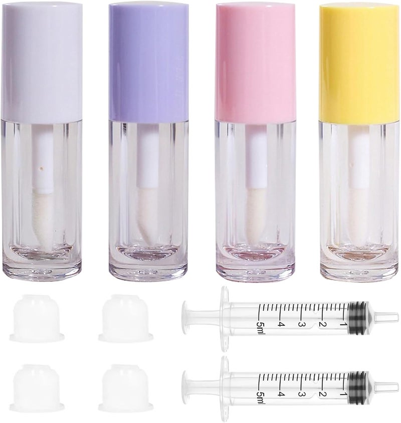Qeuly 4Pcs Empty Lip Gloss Tubes, 6ml Clear Lip Gloss Tubes with Wand, Plastic Lip Balm Gloss Containers for DIY Makeup Lipgloss Making Kit (D25xH86mm) (colorful)