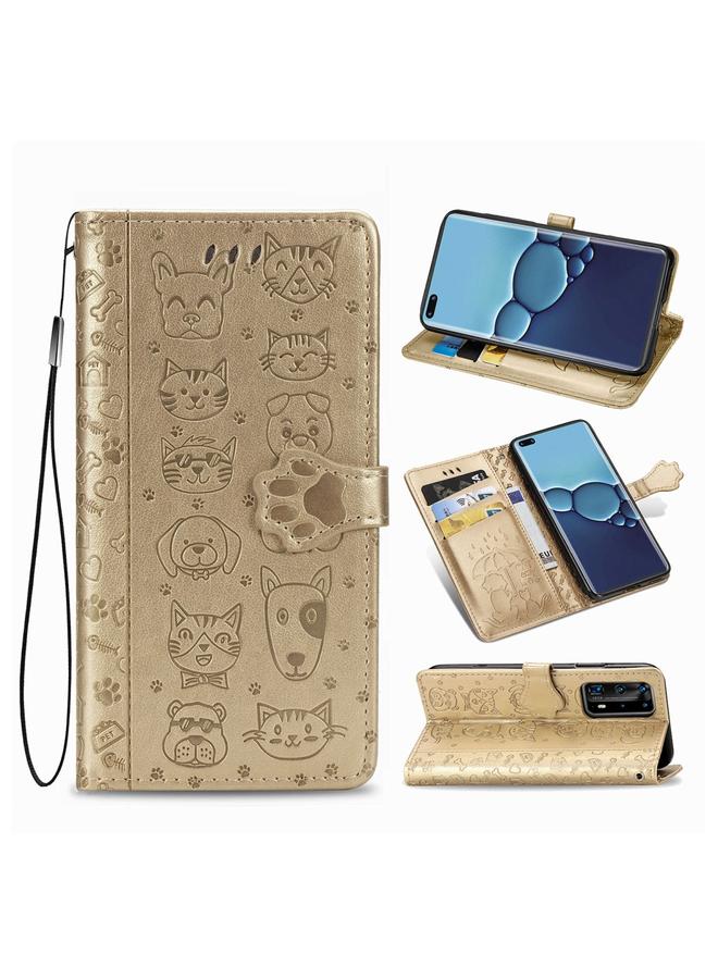 Zaboon Case For Huawei P40 Pro Cute Cat and Dog Embossed Horizontal Flip Leather Case with Bracket / Card Slot / Wallet / Lanyard - Image 1