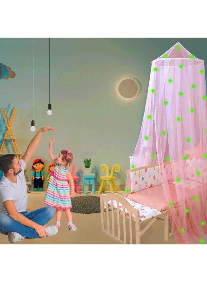 Eimilaly Stars Bed Canopy Glow in The Dark, Bed Canopy for Girls Mosquito Net, Princess Canopy for Girls Bed Room Decor, Pink - Image 2