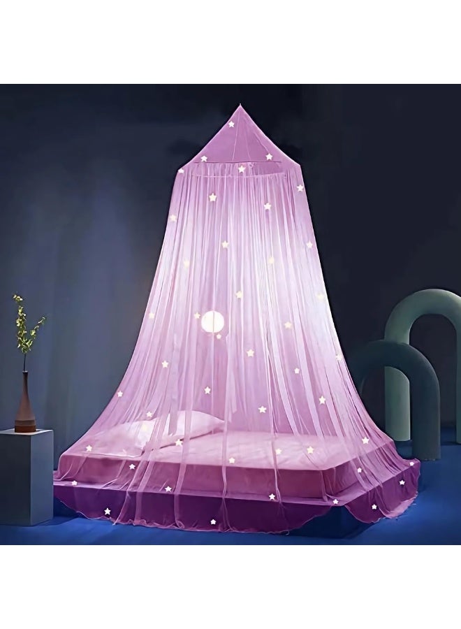 Eimilaly Stars Bed Canopy Glow in The Dark, Bed Canopy for Girls Mosquito Net, Princess Canopy for Girls Bed Room Decor, Pink - Image 1