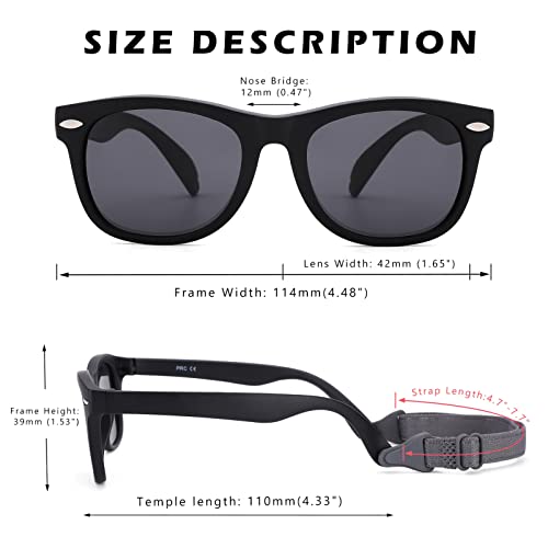 COASION Bendable Flexible Polarized Baby Sunglasses with Strap for Newborn Infant Boys Girls Age 0-24 Months CA9018 (Matte Black/Gray) - Image 5