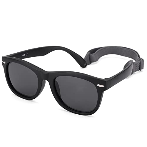 COASION Bendable Flexible Polarized Baby Sunglasses with Strap for Newborn Infant Boys Girls Age 0-24 Months CA9018 (Matte Black/Gray) - Image 3