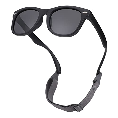 COASION Bendable Flexible Polarized Baby Sunglasses with Strap for Newborn Infant Boys Girls Age 0-24 Months CA9018 (Matte Black/Gray) - Image 1