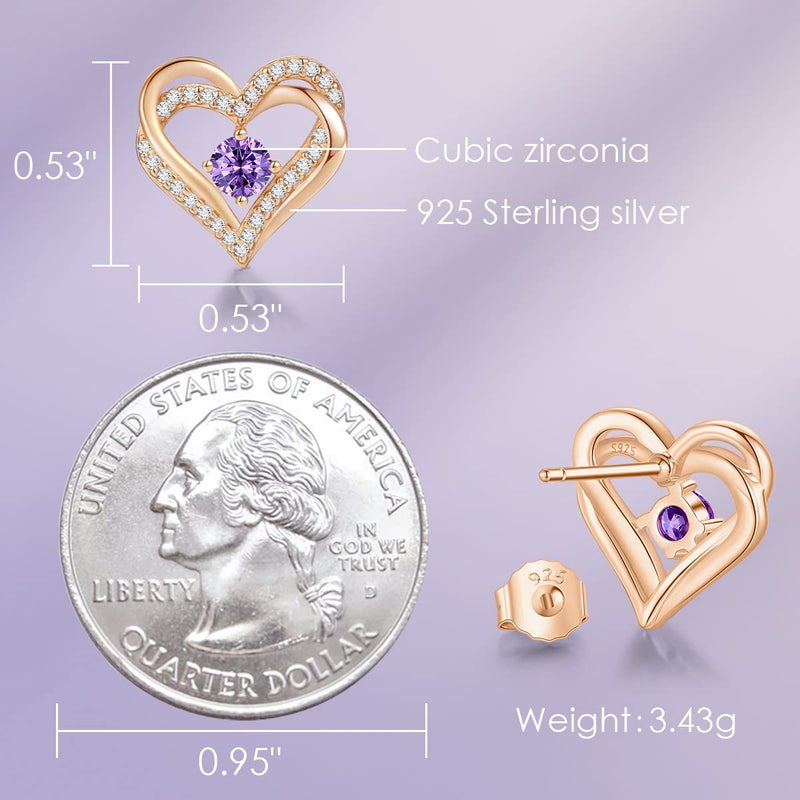 CDE Forever Love Heart Stud Earrings for Women, 925 Sterling Silver Birthstone Heart Stud Earrings Christmas Day Mother's Day Gift Anniversary Birthday Jewelry Gifts for Women Wife Her - Image 5