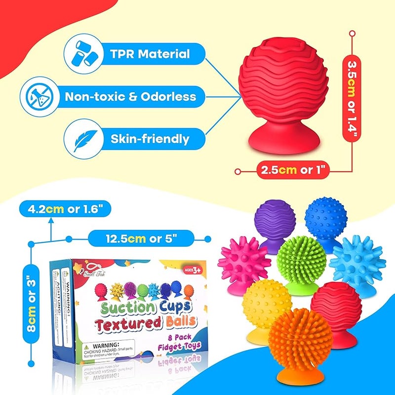 SMALL FISH Sensory Fidget Toys Kids Adults: Qquiet Textured Suction Cup Toys for Kids with Autism- Squishy Sensory Toys for Classroom Bath- 8 Pack Calm Down Corner Supplies for Teens- Travel Gifts for Students - Image 4