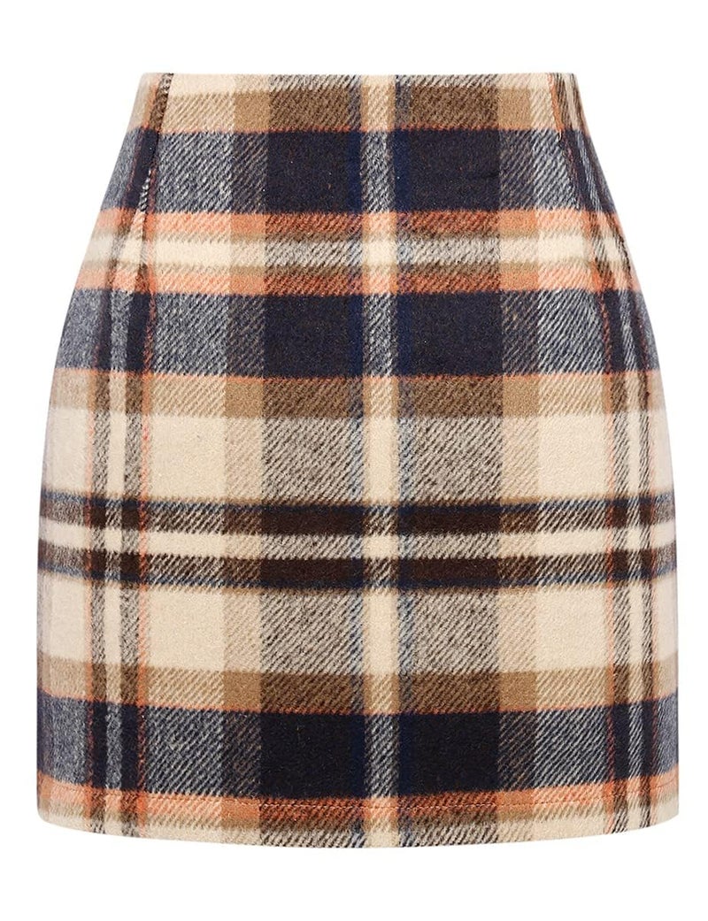 IDEALSANXUN Plaid Skirts for Women Fall Winter 2026 High Waist Bodycon Pencil Wool Mini Skirt(Brown 01, L) - Image 2