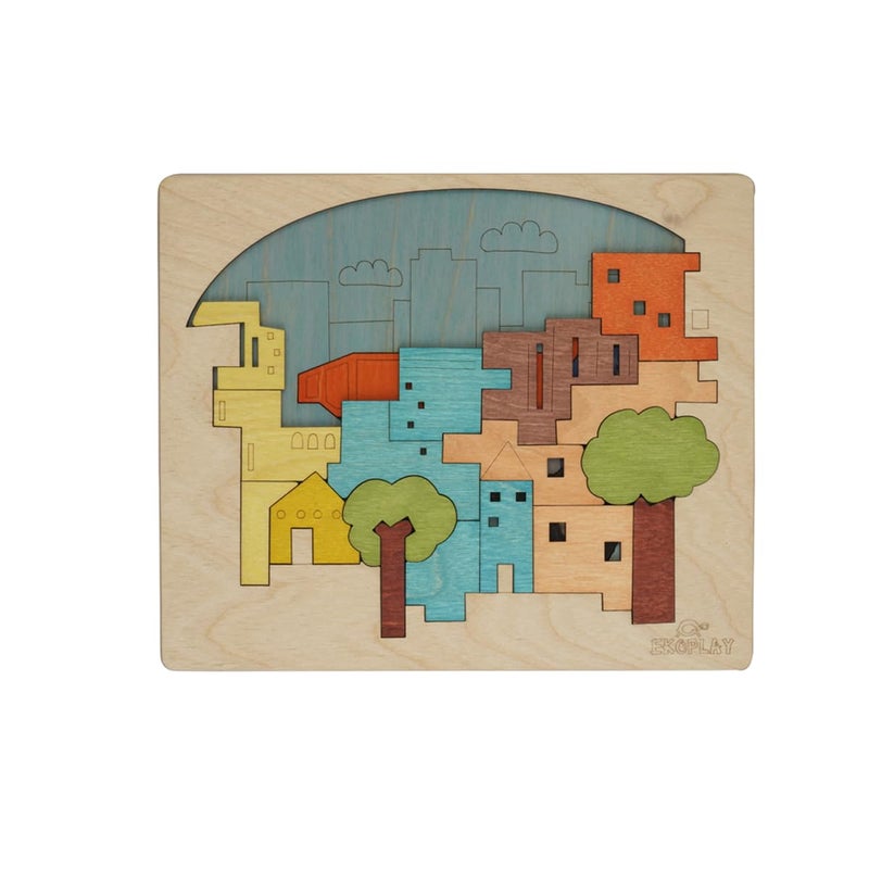 EKOPLAYs Multi Layered Wooden Puzzles for Kids 23 Piece Jigsaw Puzzle for School Kids Learning Educational Toys Gifts for Boys Girls Construction Puzzles Sets City Construction - Image 2