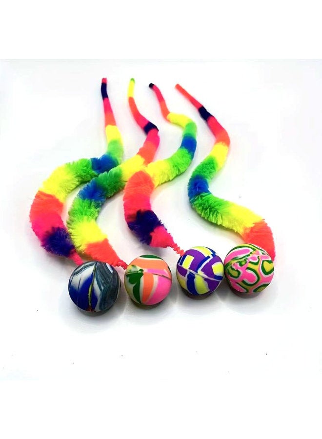 Elastic Ball Colored Cat Insect Caterpillar With Elastic Ball Tickle Stick Long Rod Fishing Rod Rainbow Cat Insect-Color:Ball Color Random