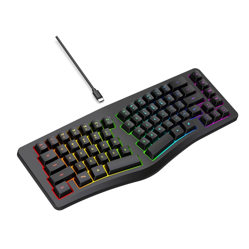 69-Key Wired Ergonomic Keyboard with 18 Modes RGB Backlit USB-C Detachable Cable for Computer Black - Image 4