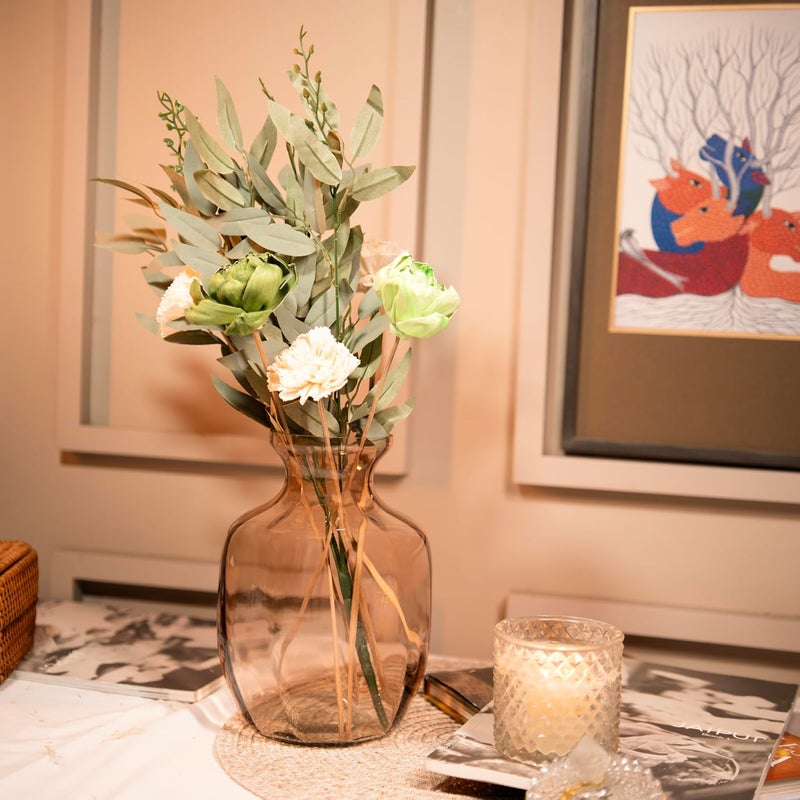 Arte Casa ArteCasa Gentle Glow Peach Glass Vase with Dried Flower Bunch 1 Vase 1 Floral Arrangement for Elegant Home Dcor 