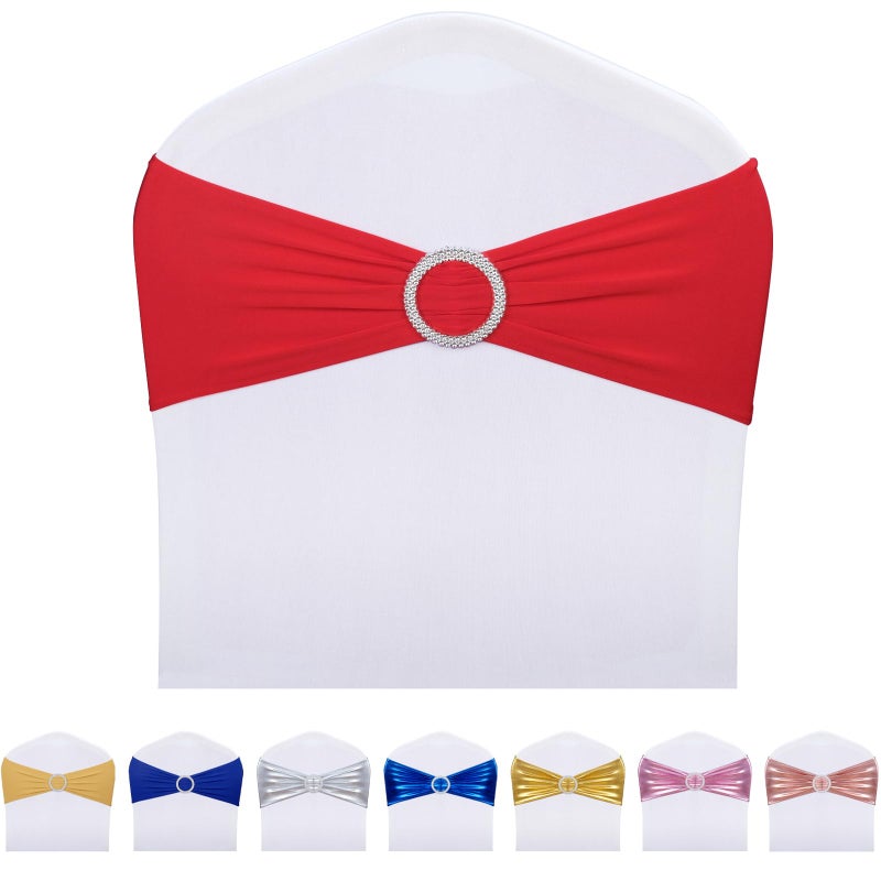 LEBENGURU كرسي Lebenguru Red Spandex Sashes 50pcs أقواس كرسي تمتد مع زخرفة الحفلات الزفاف لزواج حفلات الزفاف - Image 1